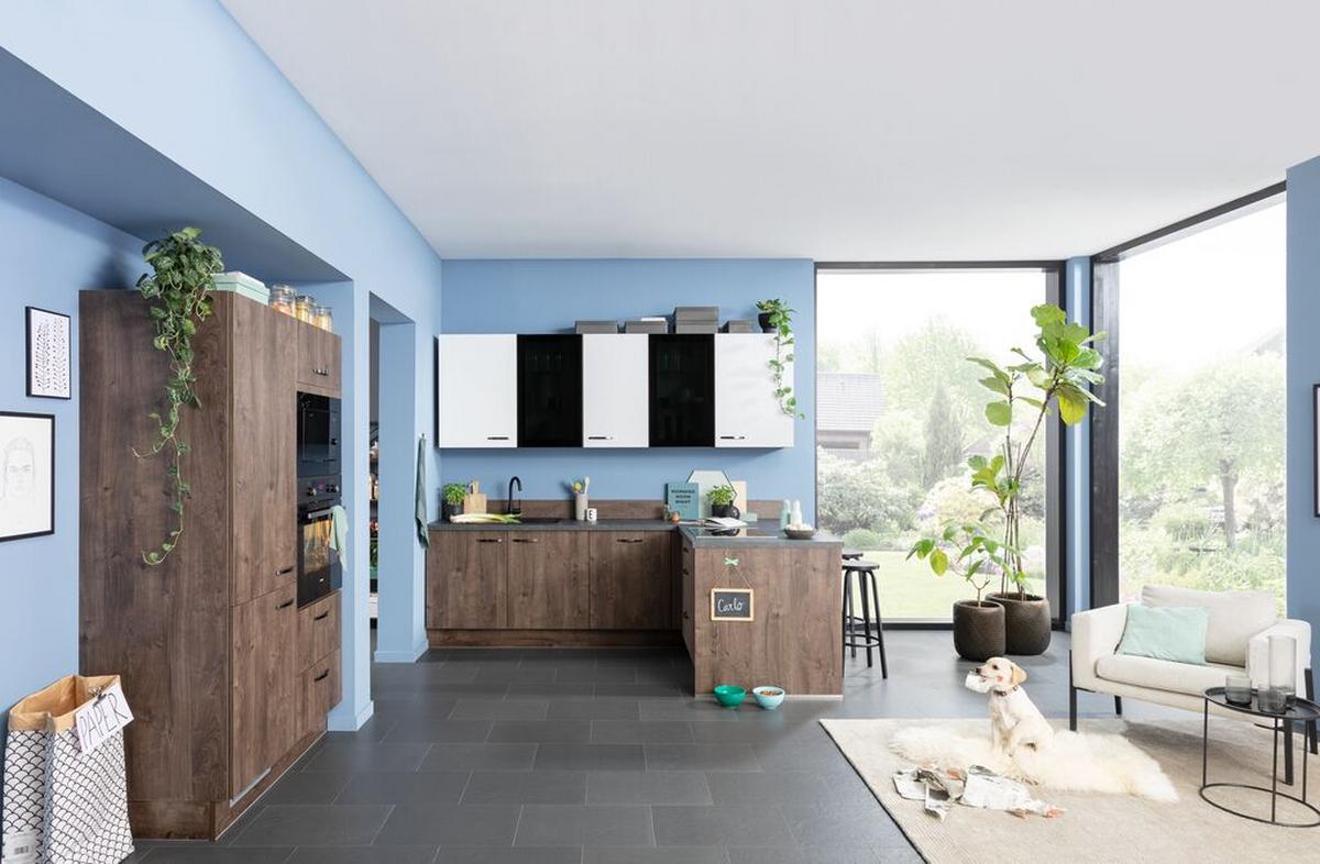 Einbauküche Ip2200/1200 Frei Planbar Modernes Design - Eichefarben/Schwarz, MODERN, Holzwerkstoff - Impuls