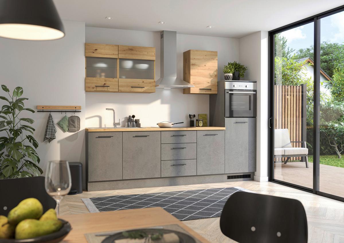 Küchenblock Capri D. Grau/Eiche Dekor B: 280 cm - Dunkelgrau/Eiche Artisan, Basics, Glas/Holzwerkstoff (280cm) - MID.YOU