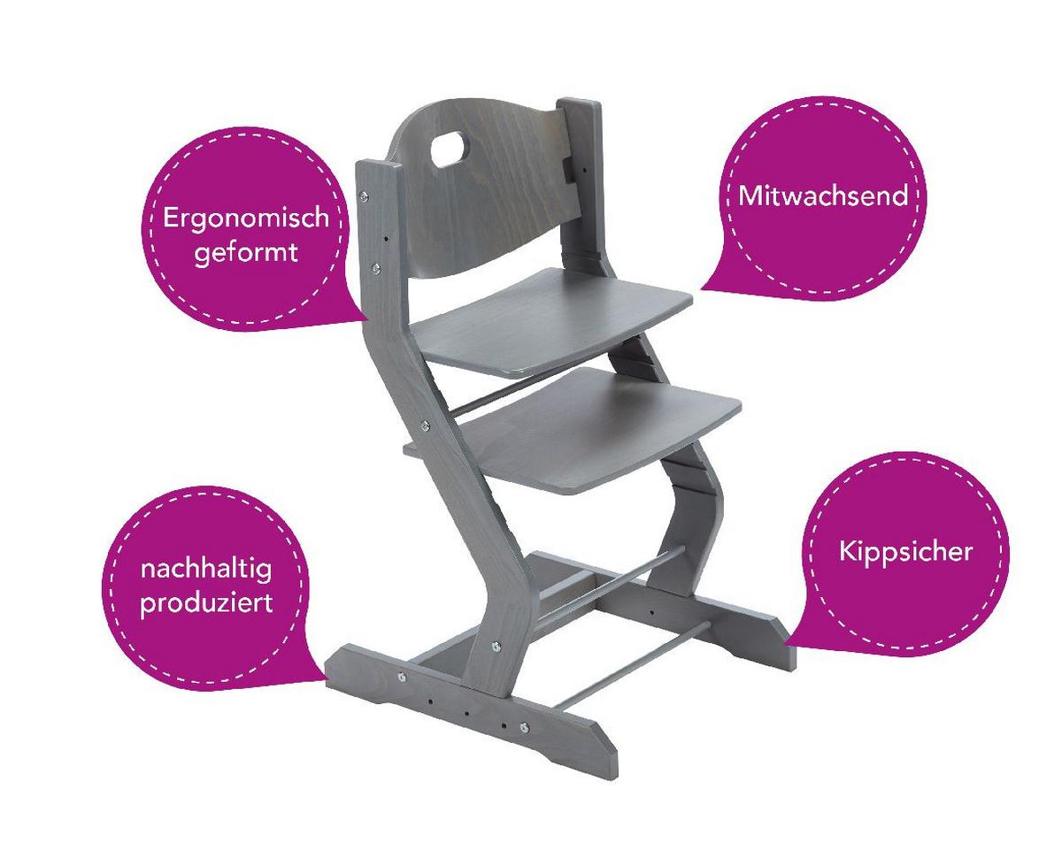 Kinderstuhl Grau, L/b/h: 50x43x81cm - Grau, Basics, Holz (50/43/81cm) - tiSsi