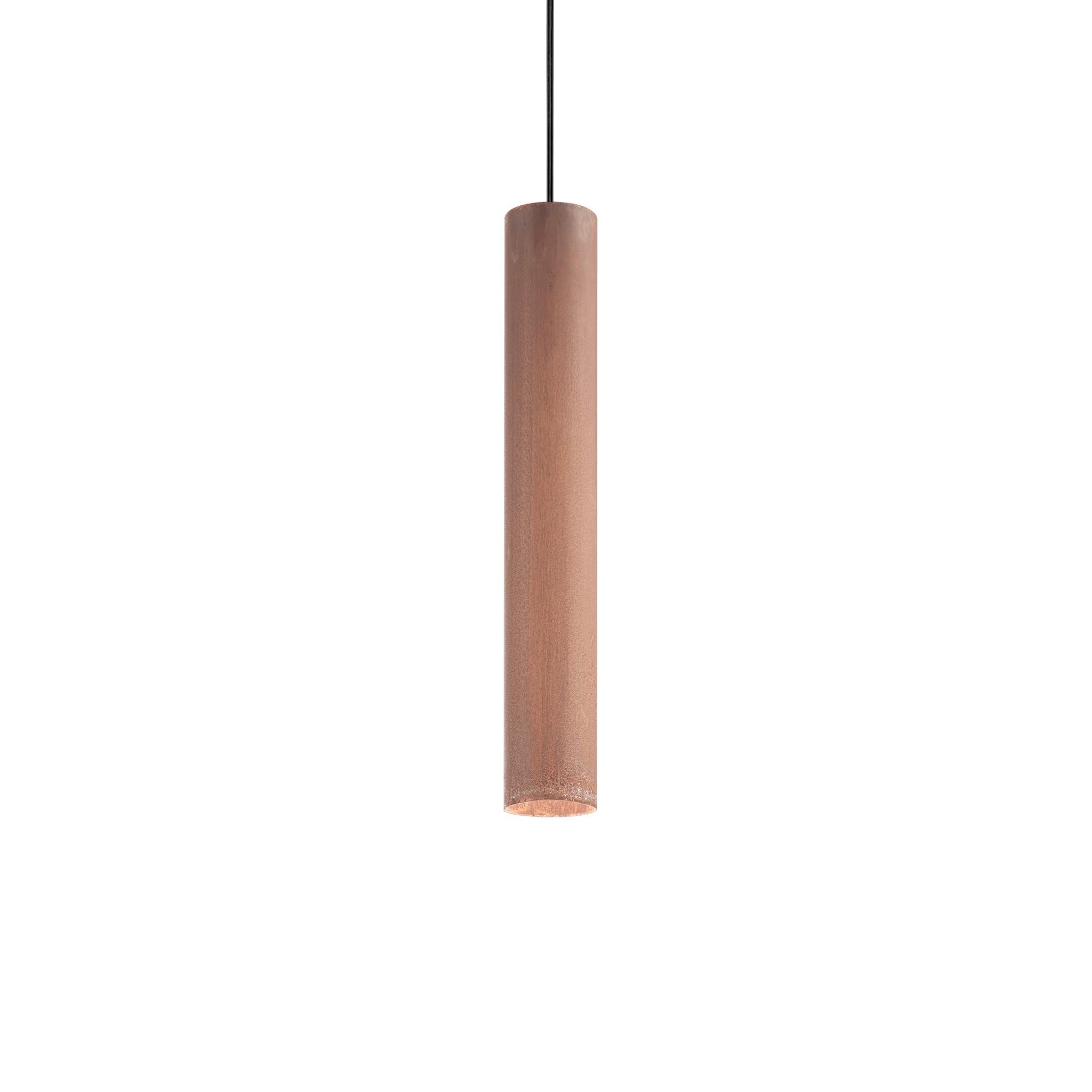 Hängeleuchte Look H: 56/140 cm 1-flammig Zylinderform - Rostfarben, KONVENTIONELL, Metall (6/56/140cm) - Ideal Lux