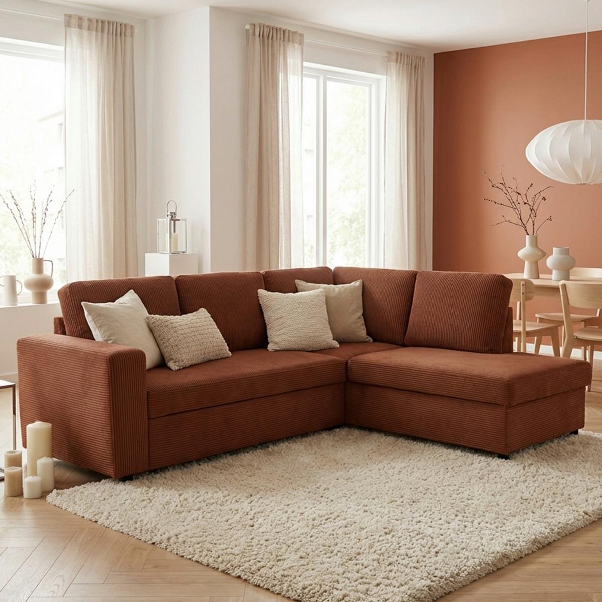 Ecksofa mit Schlaffunktion Toulouse terracotta, 206x224cm - Terracotta/Schwarz, Trend, Holz/Textil (206/224cm)