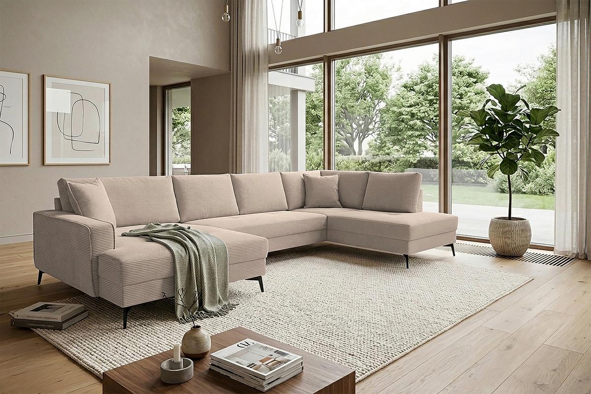 Wohnlandschaft Zero Hellbraun U-Form 195x362x173cm - Hellbraun/Schwarz, Trend, Textil (173/362/195cm)