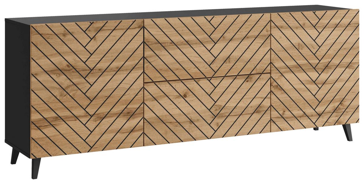 NÍZKÁ KOMODA PHUKET 181 - černá/dub wotan, Trend, kompozitní dřevo/plast (180/69,4/39cm) - Livetastic