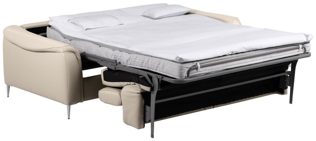 Schlafsofa Pafos Beige Lederlook, Rindsleder B: 203cm - Beige, Design, Leder/Textil (203/77-98/103cm) - MID.YOU