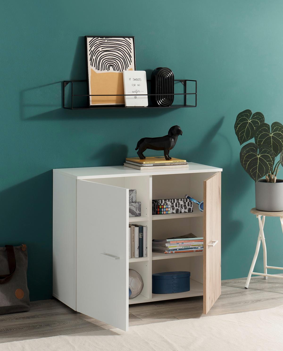 Kommode 90cm Alex Weiß Dekor/Viking Oak - Eichefarben/Weiß, KONVENTIONELL, Holzwerkstoff (90/74/37cm)