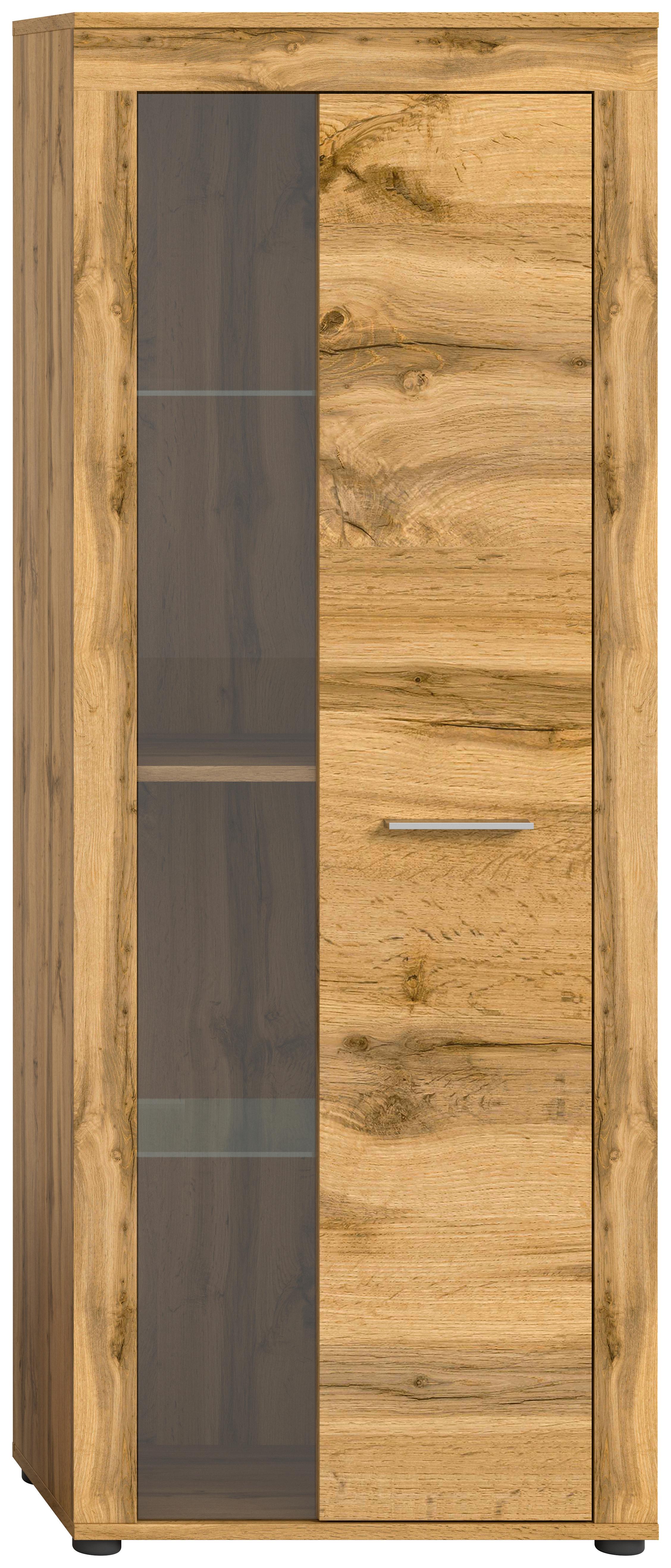 Vitrine Jam Eiche Dekor B: 60 Cm - Eiche Wotan/Schwarz, Design, Glas/Holzwerkstoff (60/159/35cm) - MID.YOU