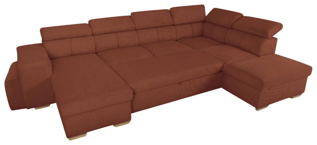 Schlafsofa mit Bettkasten Sirius XL,terracotta,219x334cm - Eichefarben/Terracotta, KONVENTIONELL, Holz/Holzwerkstoff