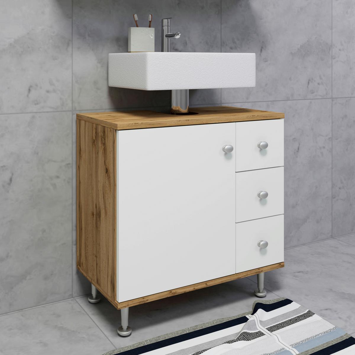 Waschbeckenunterschrank Nilosi M - Honigeiche/Silberfarben, MODERN, Holzwerkstoff (60/61/33cm) - MID.YOU