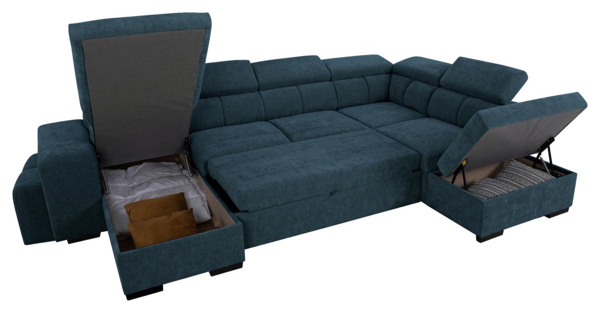 Wohnlandschaft Sirus XL blau, 219x334cm - Blau/Eichefarben, KONVENTIONELL, Holz/Holzwerkstoff (219/334/77cm)