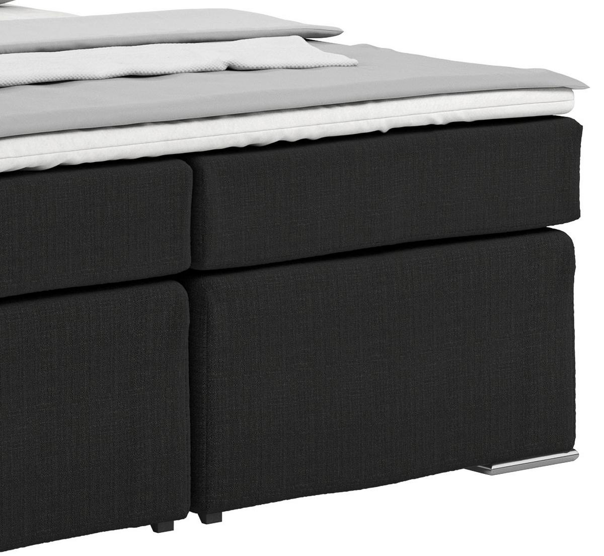 Boxspringbett mit Topper 160x200 Nero, Schwarz - Chromfarben/Schwarz, KONVENTIONELL, Textil (160/200cm)