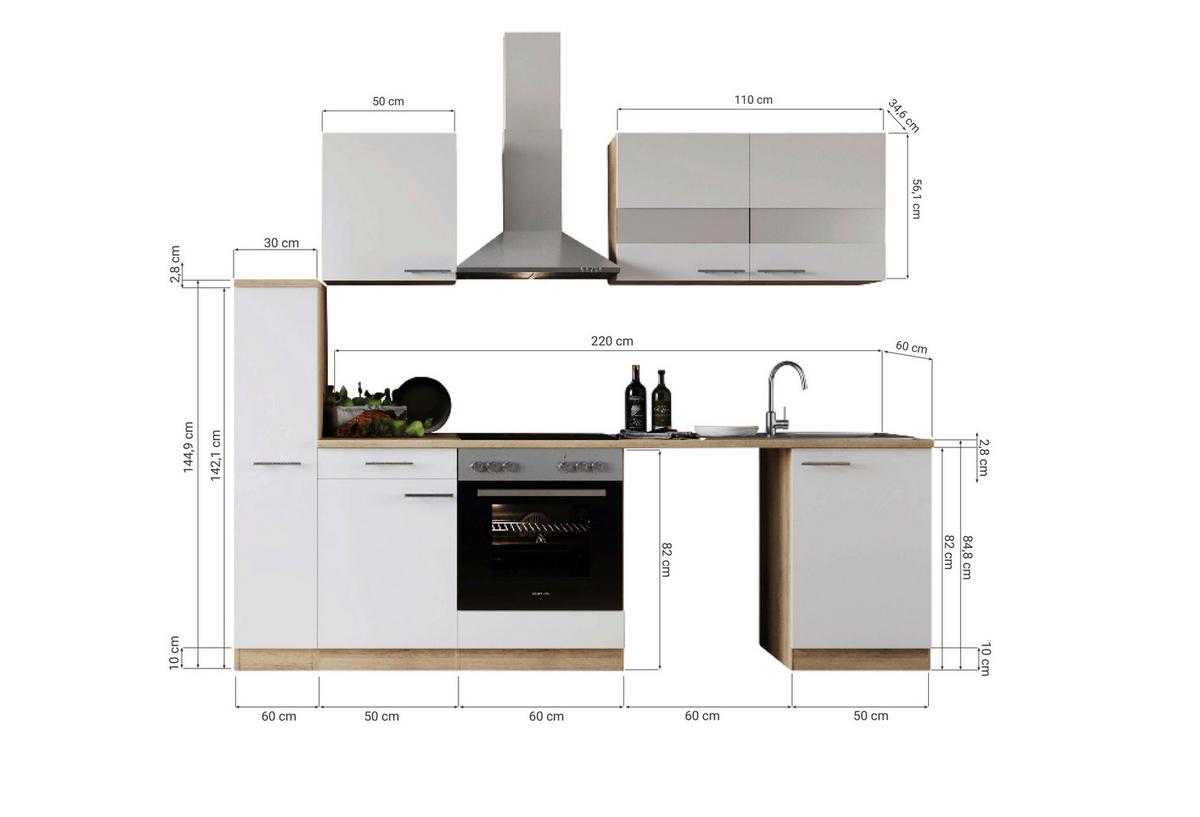 Küchenblock Merle Schwarz B: 250 cm - Eichefarben/Schwarz, Basics, Glas/Holzwerkstoff (250cm) - Respekta
