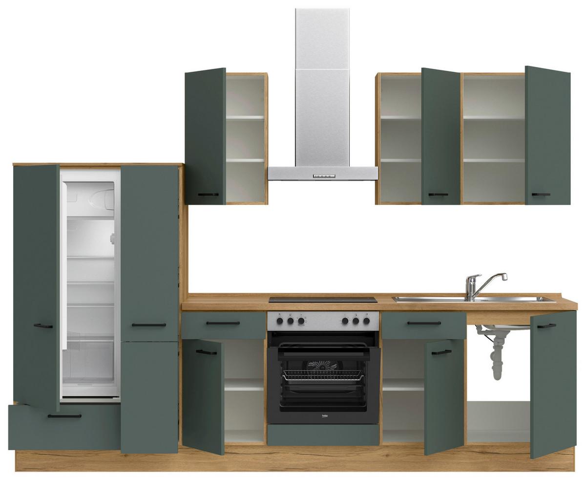 Küchenleerblock Easytouch Low-Line, L7 Links - Dunkelgrün/Eichefarben, MODERN, Holzwerkstoff (300cm) - Nobilia