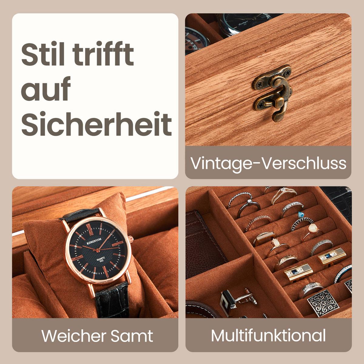 Uhrenbox Braun B: 27 Cm - Braun, Basics, Holz/Metall (27/12,5/19cm)