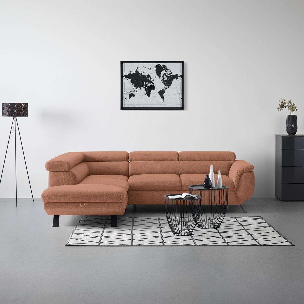 Rohová sedačka RAVEN, ľavá, marhuľová - marhuľová/čierna, Modern, kov/textil (198/257cm) - Mömax