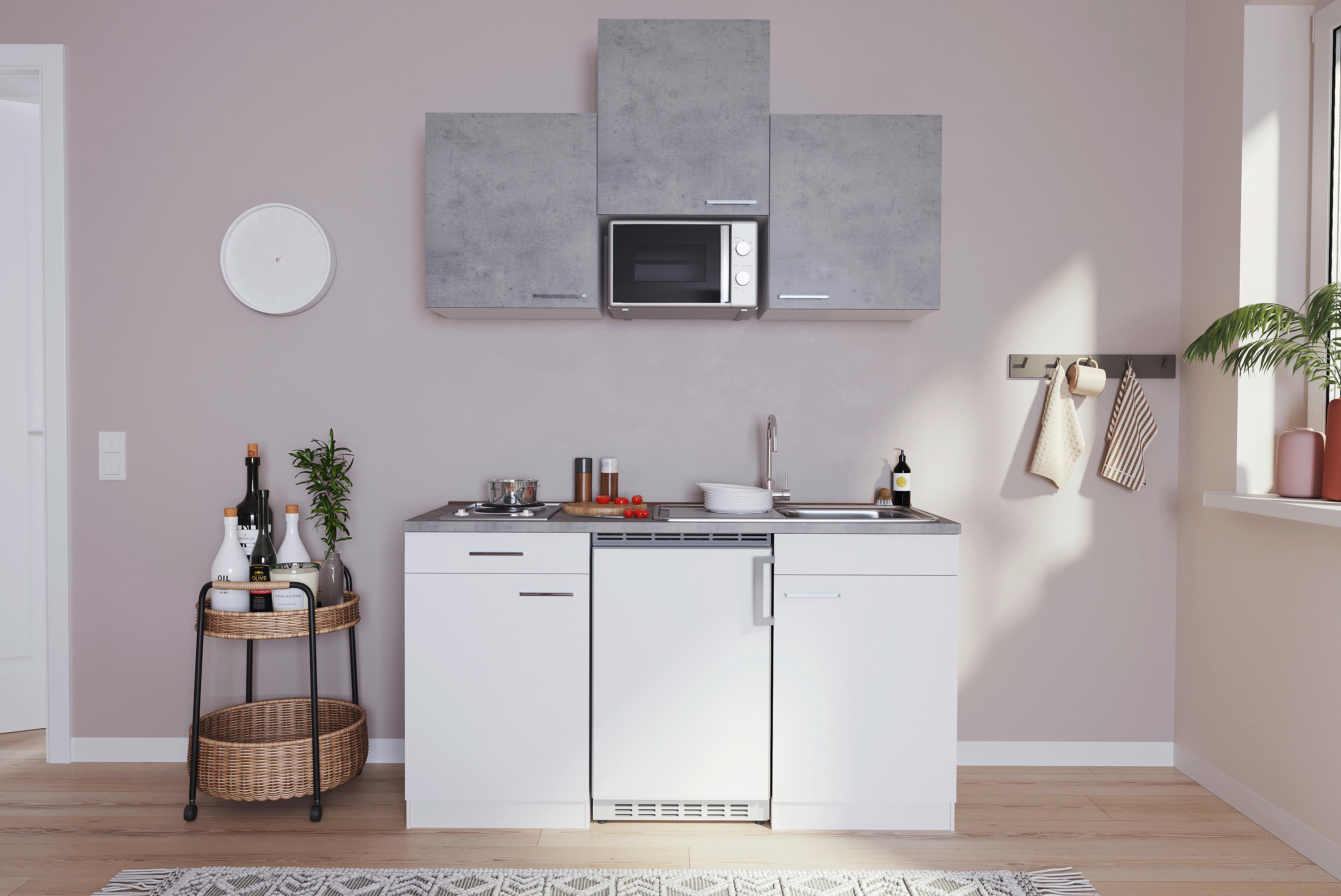 Miniküche mit Kühlschrank und Mikrowelle B: 150 cm Grau/Weiß - Weiß/Grau, KONVENTIONELL, Holzwerkstoff (150cm) - Respekta