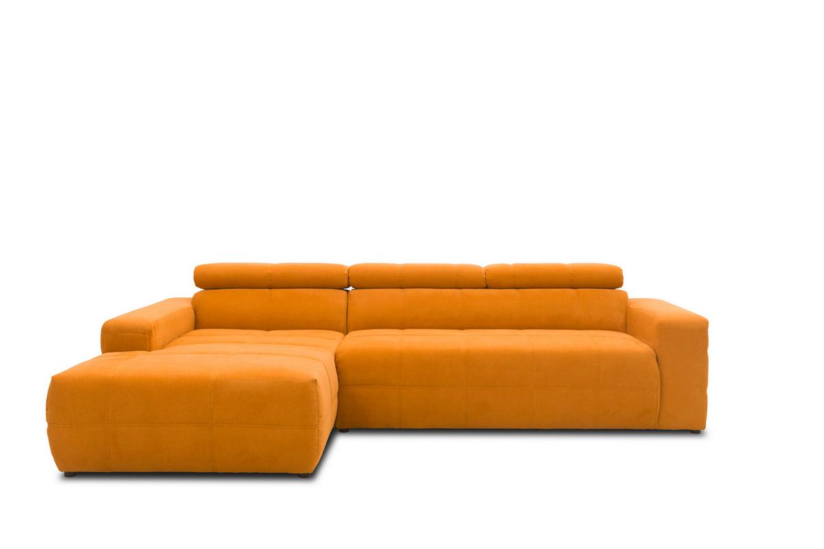 Ecksofa + Kopfteilverstellung Brandon Orange Mikrofaser - Schwarz/Orange, Design, Textil (175/285cm) - MID.YOU