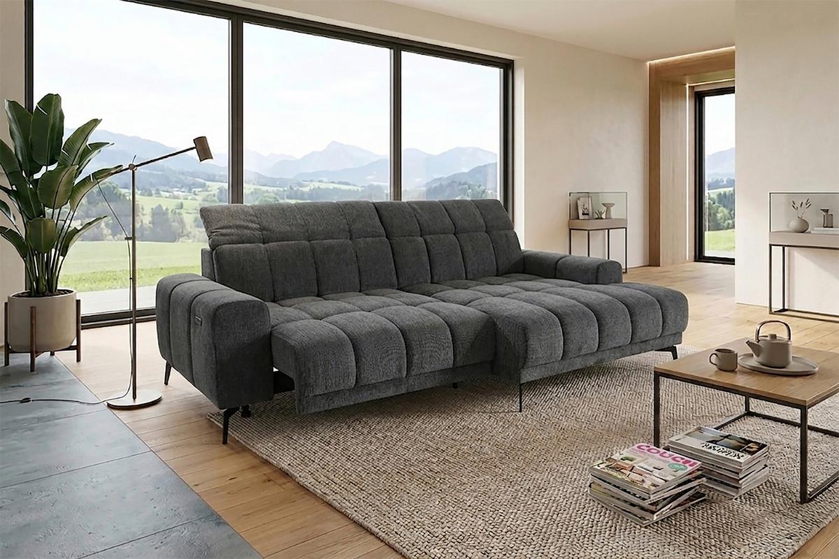 Rohová sedačka LAYA, pravá, antracitová žinylka KANSAS - antracitová/hořčicově žlutá, Moderní, textil (250/155cm) - Premium Living