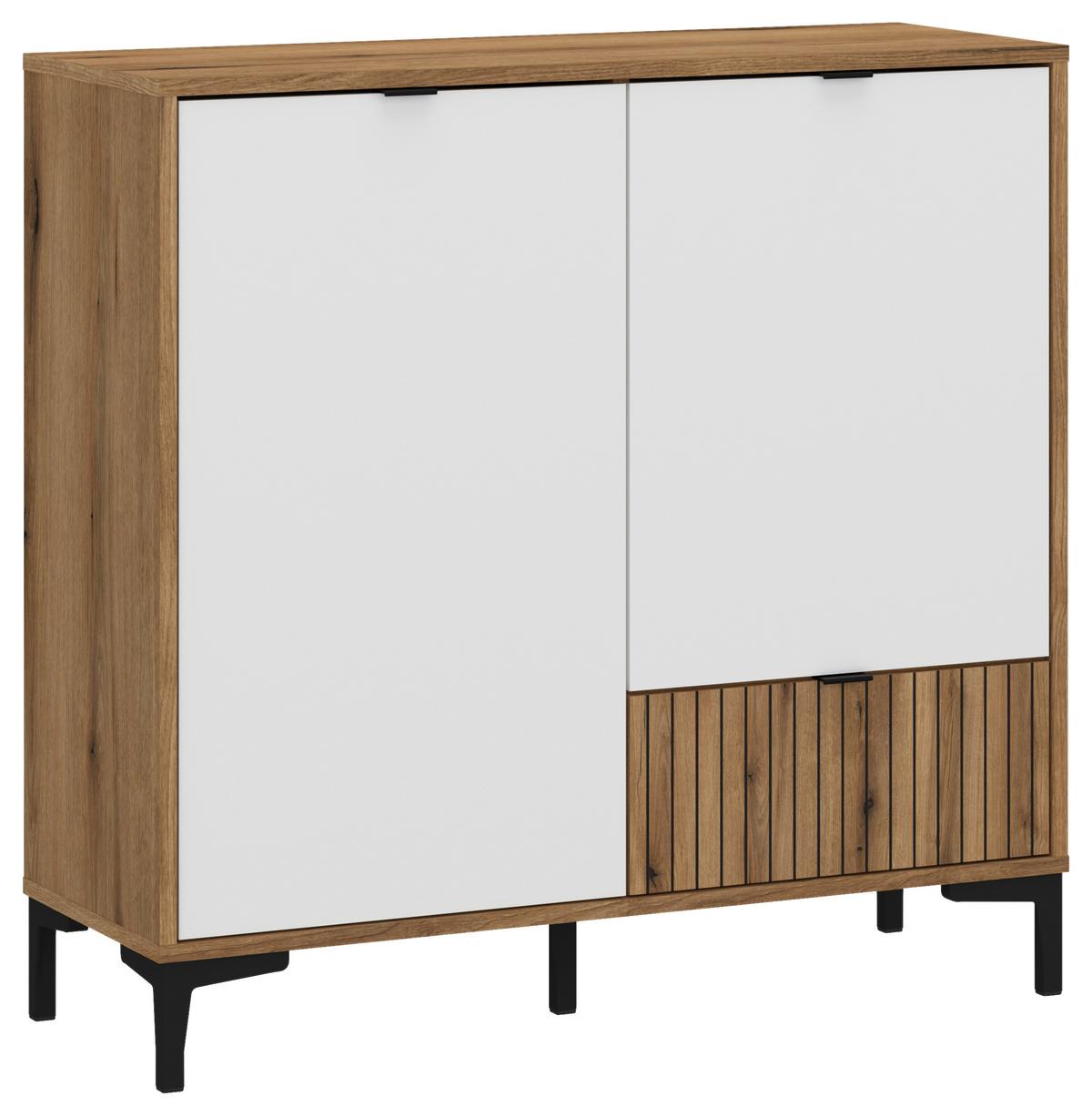 Kommode Ricko Eichefarben/weiß B: 91,6 Cm - Eichefarben/Schwarz, Trend, Holzwerkstoff (91,6/92,4/40cm)