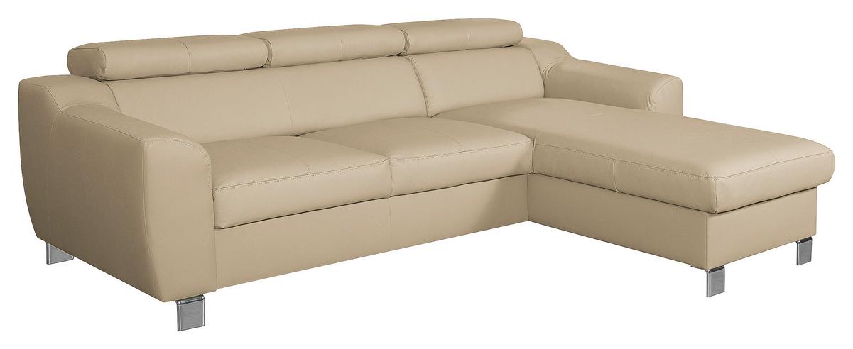 Ecksofa Aspen Lederlook Beige 242x176 cm - Chromfarben/Beige, Design, Leder/Textil (242/176cm) - Livetastic