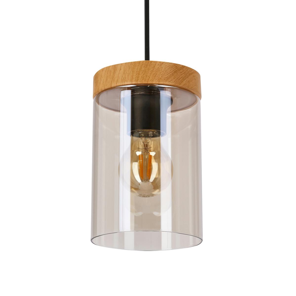 Pendelleuchte 31-21984 Wels - Eichefarben/Schwarz, Natur, Glas/Metall (12/12/100cm)