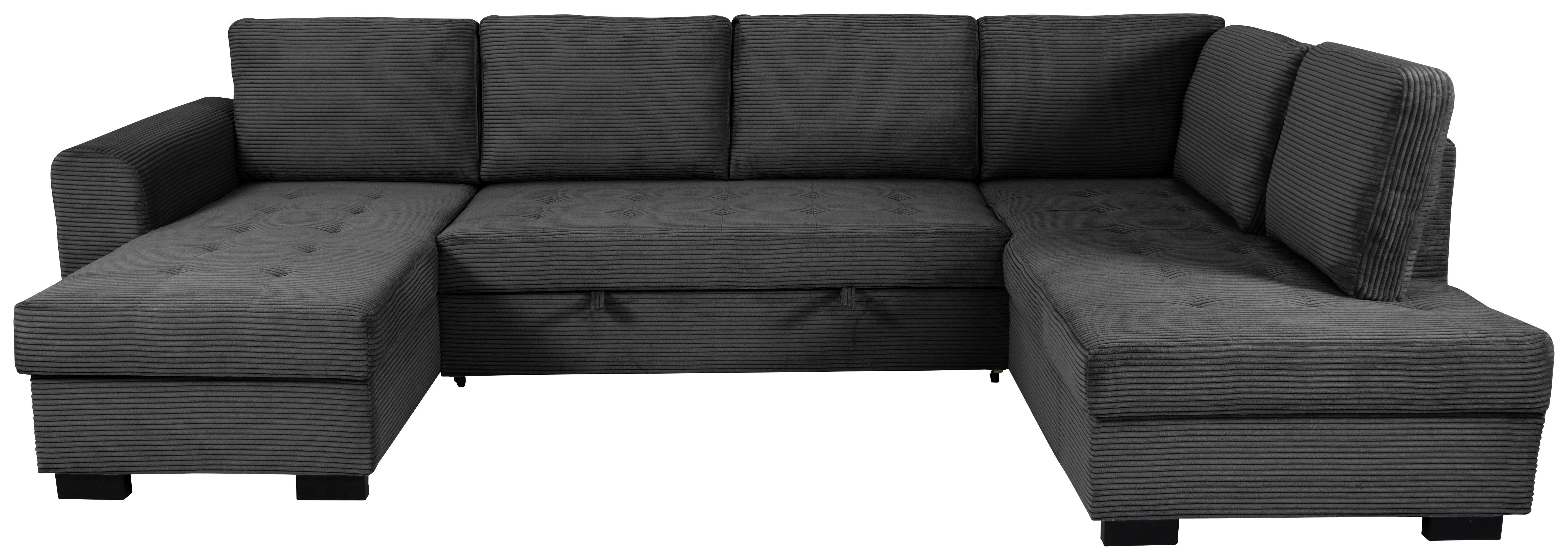 Souprava U MALTE, pravá, tmavě šedý manšestr - černá/tmavě šedá, Moderní, textil/plast (155/305/178cm) - Based