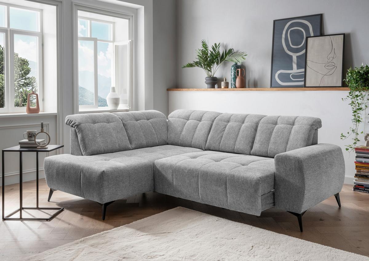 Ecksofa Mit Usb Anschluss Sano, Silberfarben, S: 200x261 Cm - Silberfarben/Schwarz, MODERN, Textil (200/261cm) - Livetastic