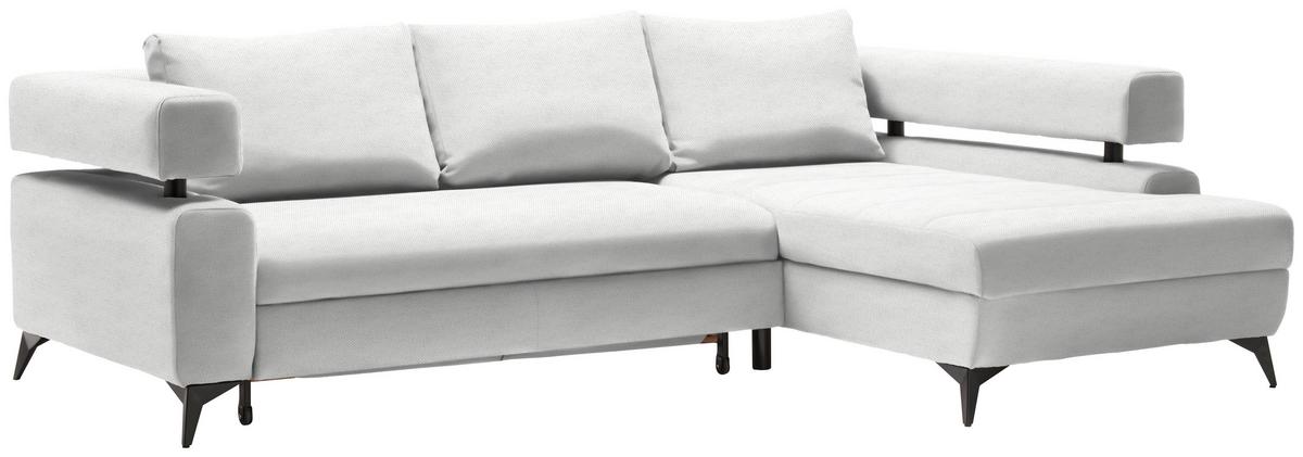 Rohová sedačka ROSALIE, pravá s úložným prostorem a lůžkem - bílá/černá, Konvenční, kov/textil (265/184cm)