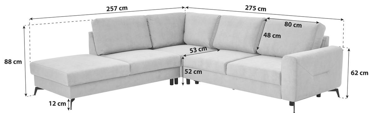 Ecksofa Mit Schlaffunktion Adesso Bordeaux Chenille - Bordeaux/Schwarz, KONVENTIONELL, Textil (275/257cm) - MID.YOU