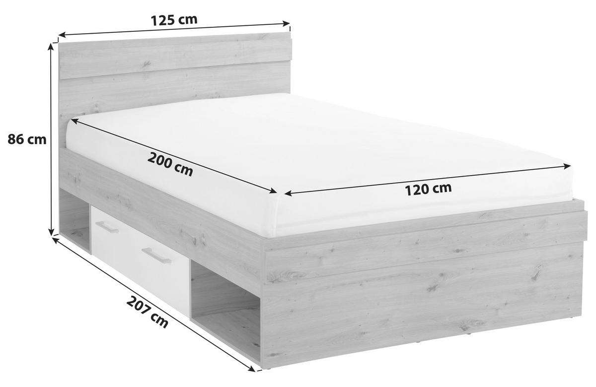 Stauraumbett 120x200 Cm Box, Artsan Eiche Dekor/weiß - Eiche Artisan/Weiß, MODERN, Holzwerkstoff (120/200cm) - Ondega