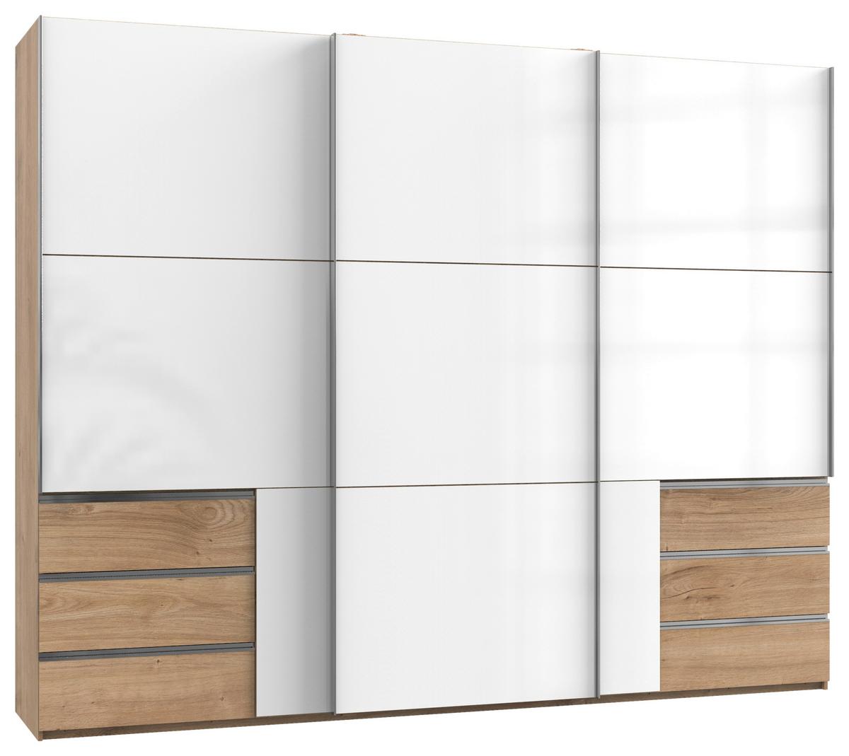 Schwebetürenschrank B: 300 Cm Level Weiß/eichefarben Dekor - Eichefarben/Weiß, MODERN, Holzwerkstoff (300/236/65cm) - MID.YOU