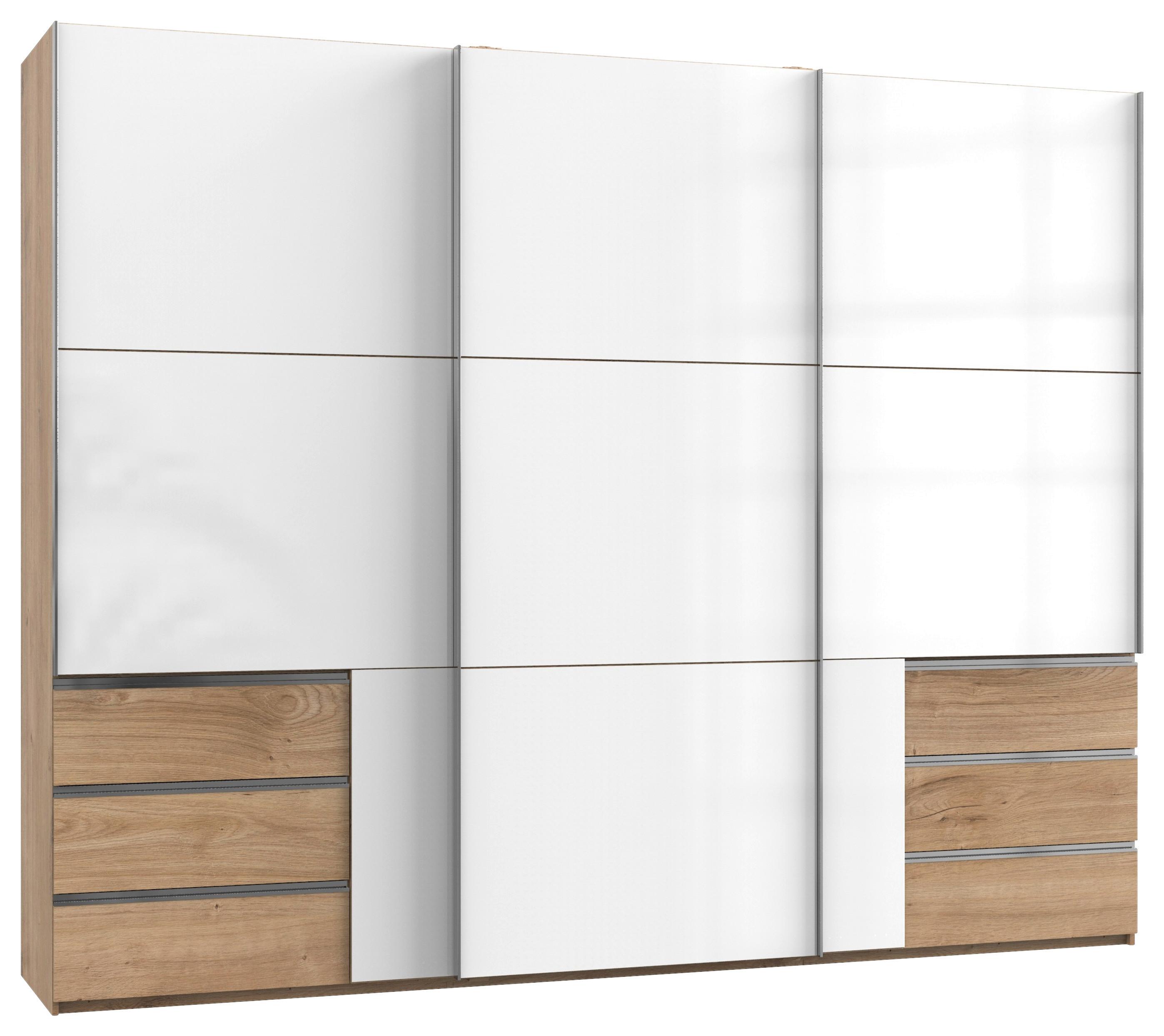 Schwebetürenschrank B: 300 Cm Level Weiß/eichefarben Dekor