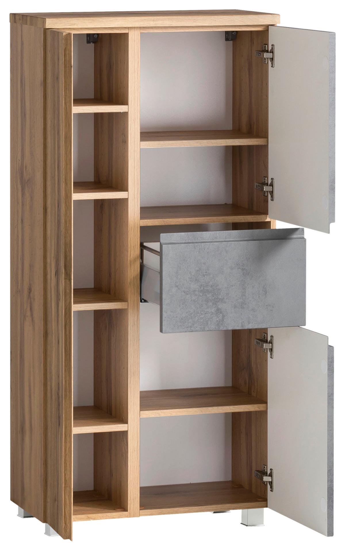 Midischrank Verese B: 65 cm Hellgrau/Eiche Wotan - Silberfarben/Eiche Wotan, MODERN, Holzwerkstoff (65/130/35cm) - Held