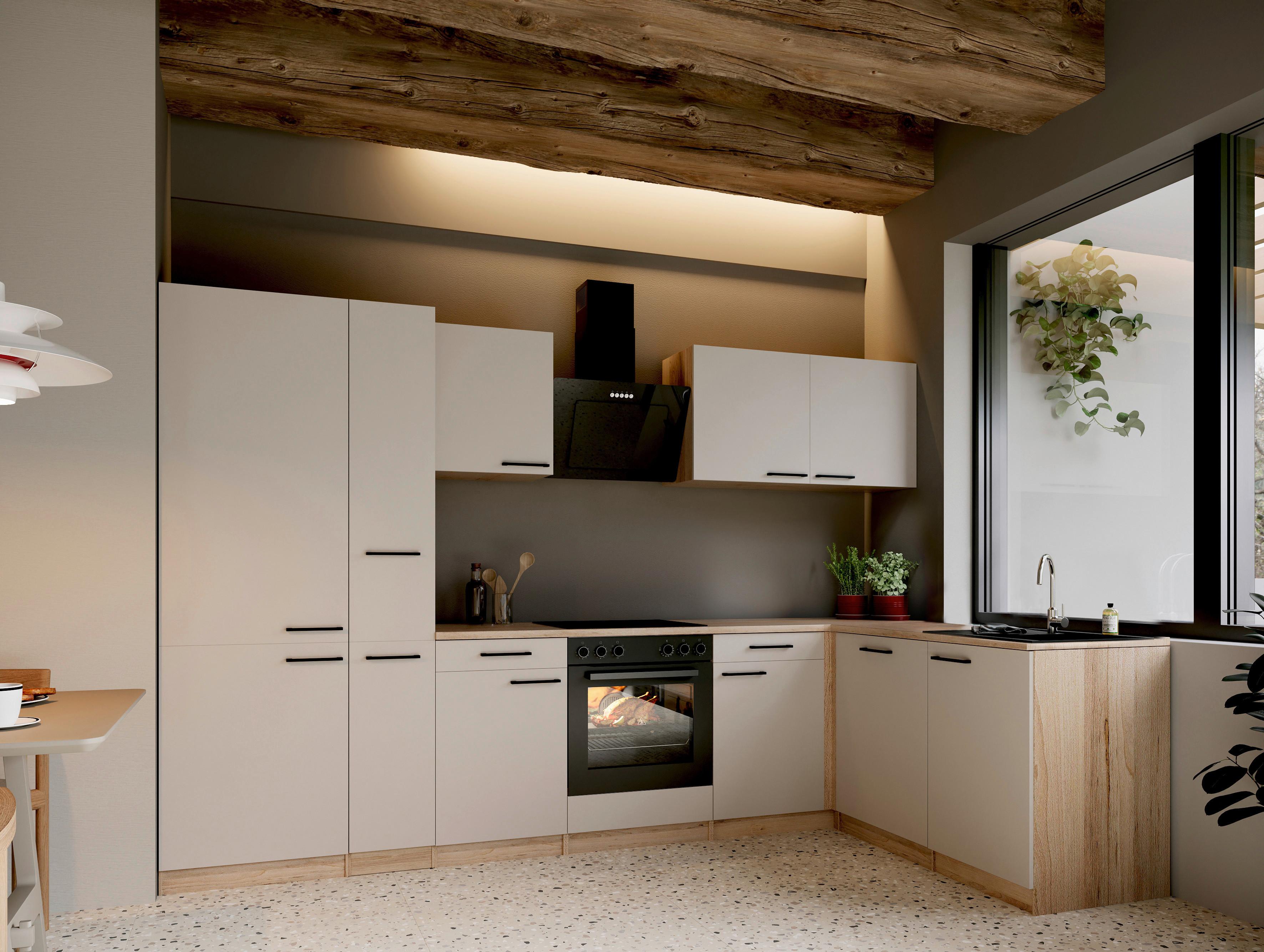 ECKKÜCHE Merle, Kaschmir S: 310x172cm - Kaschmir/Eichefarben, Trend, Holzwerkstoff (310/172cm) - Respekta