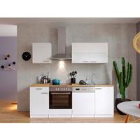 Küchenzeile Economy mit Geräten 220 cm Weiß/Nussbaum Dekor - Nussbaumfarben/Weiß, Basics, Holzwerkstoff (220cm) - Respekta