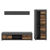 Wohnwand Jam Grau/Naturfarben B: 159 cm - Schwarz/Naturfarben, Design, Glas/Holzwerkstoff (159/235/35cm) - MID.YOU