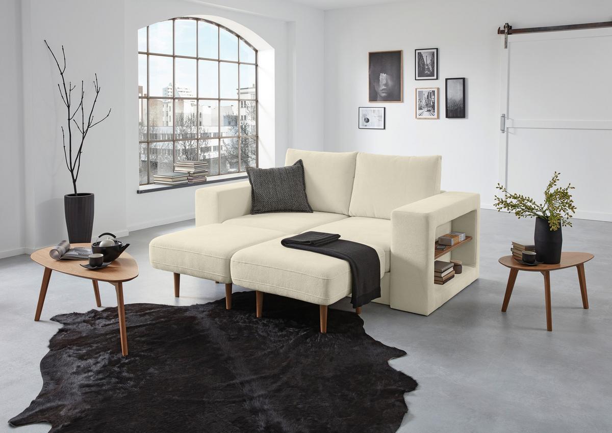 2-Sitzer-Sofa Looks V-2 mit Hockern Creme - Eichefarben/Creme, Design, Textil (172/96/107cm) - LOOKS by W.Joop