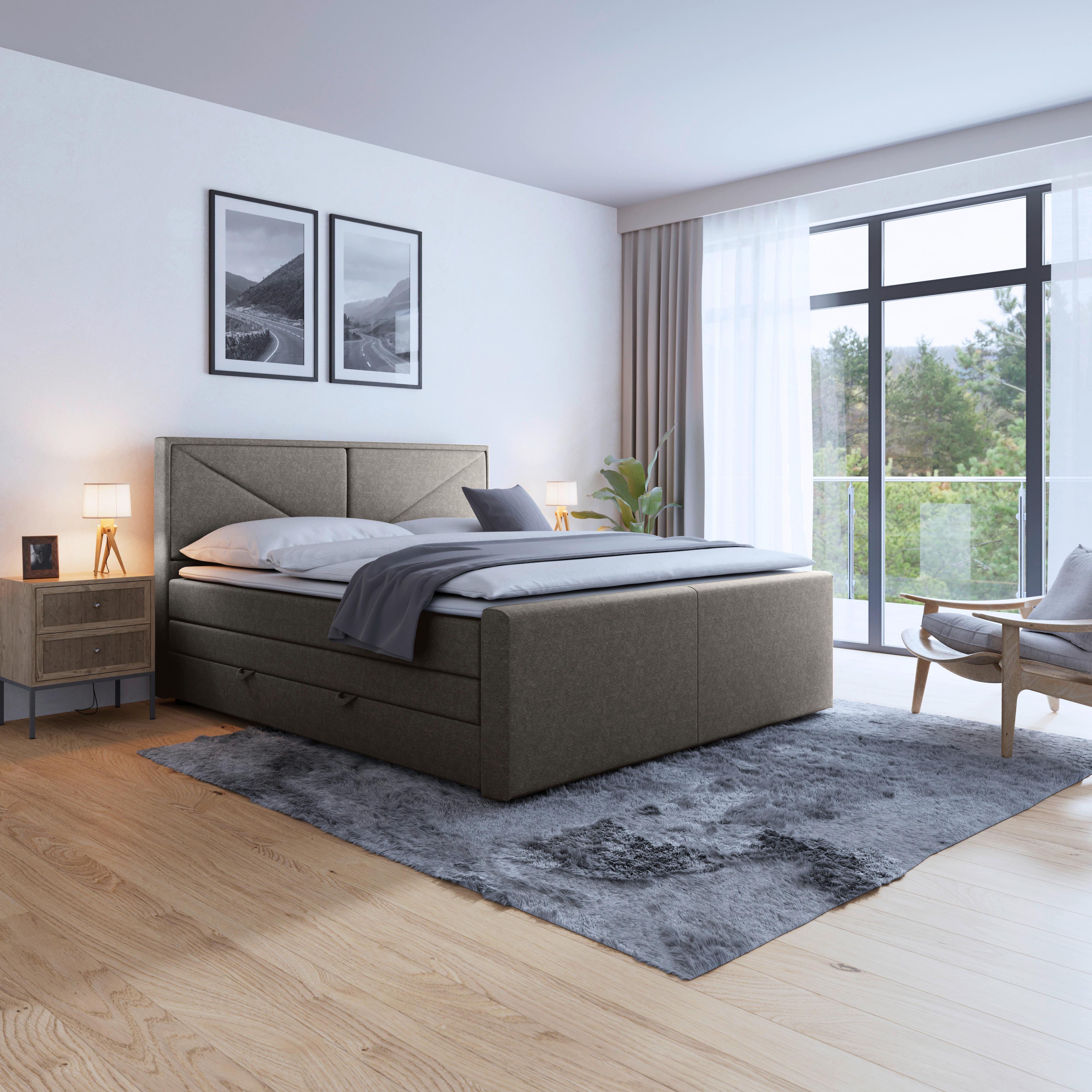 Boxspringbett Mit Bettkasten Lima 180x200 Cm Silberfarben - Silberfarben/Schwarz, MODERN, Karton/Holzwerkstoff (180/200cm) - MID.YOU