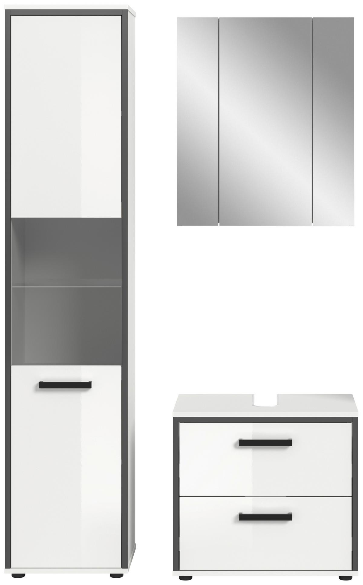 Badezimmer Schwarz/ Weiß K:100 Cm - Weiß Hochglanz/Schwarz, MODERN, Holzwerkstoff (100cm) - MID.YOU