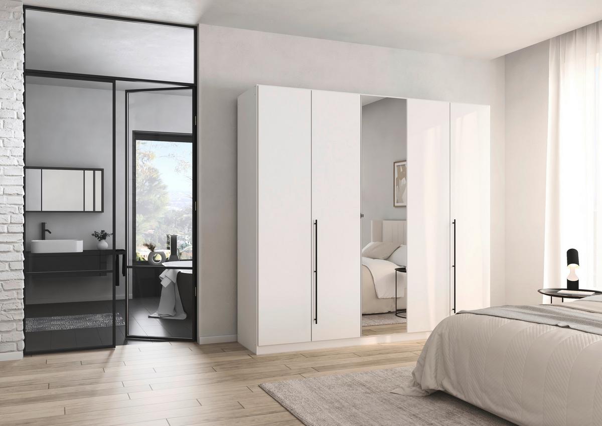 Kleiderschrank Safari mit Spiegel B: 226 cm - Weiß, KONVENTIONELL, Holzwerkstoff (226/210/54cm)