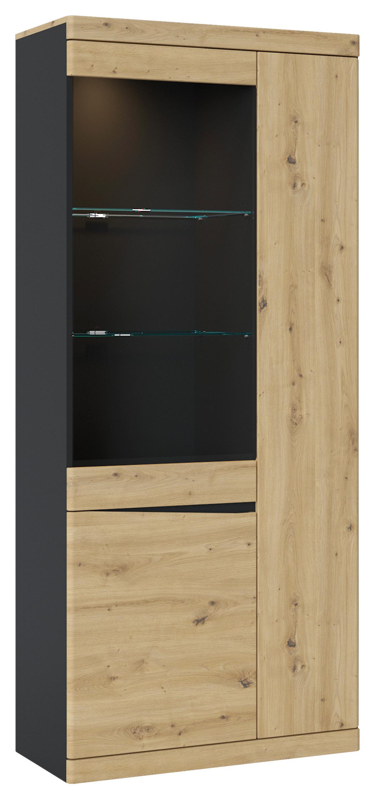 Vitrine Turino Eiche Artisan Anthrazit B: 86 cm - Eichefarben/Anthrazit, Trend, Glas/Holzwerkstoff (86/196,5/39,9cm)