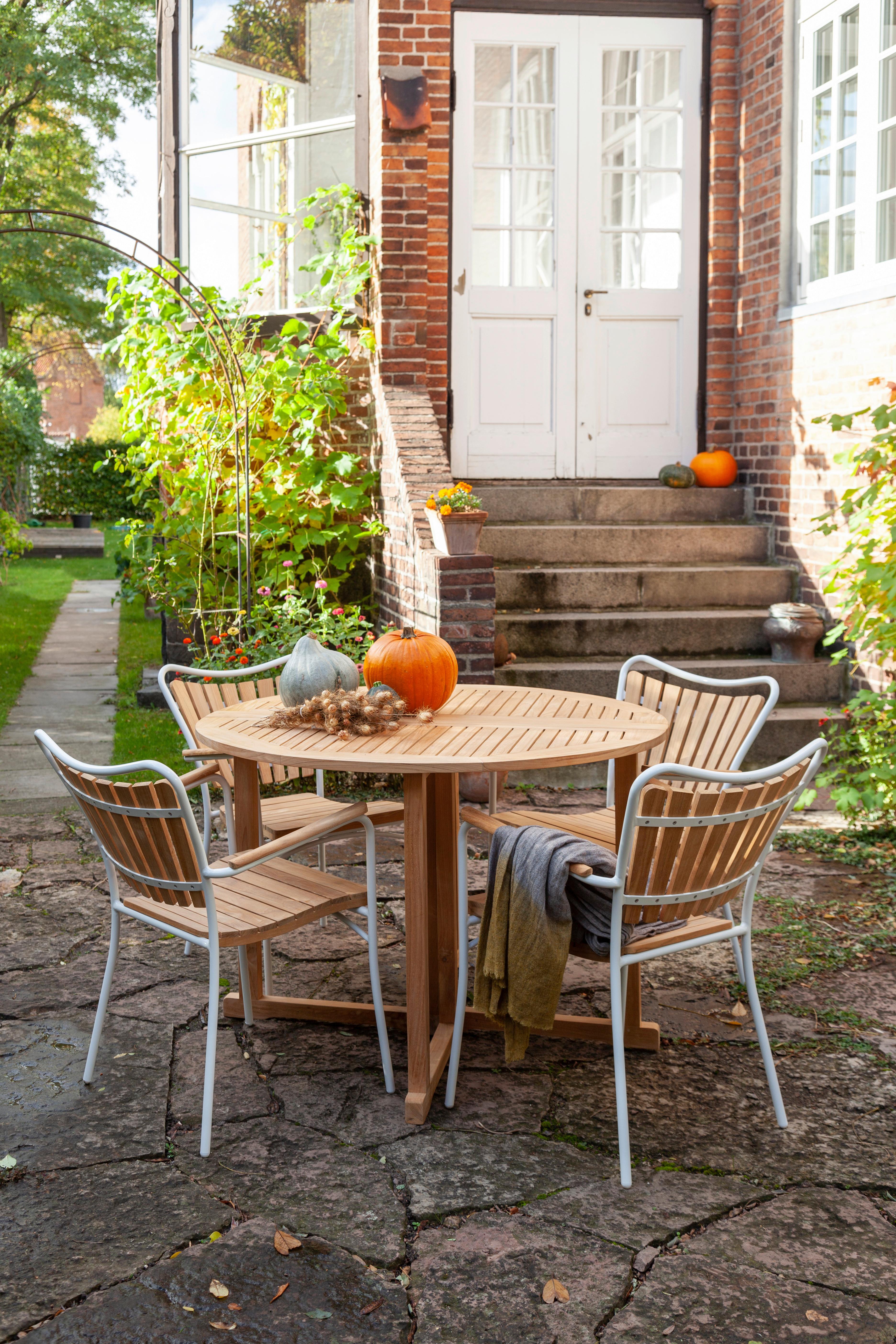 Gartensessel Stapelbar Ellen Aluminiumgestell, Teakholz - Weiß Hochglanz/Teakfarben, KONVENTIONELL, Holz/Metall (58,5/78/56,5cm) - Gardenson
