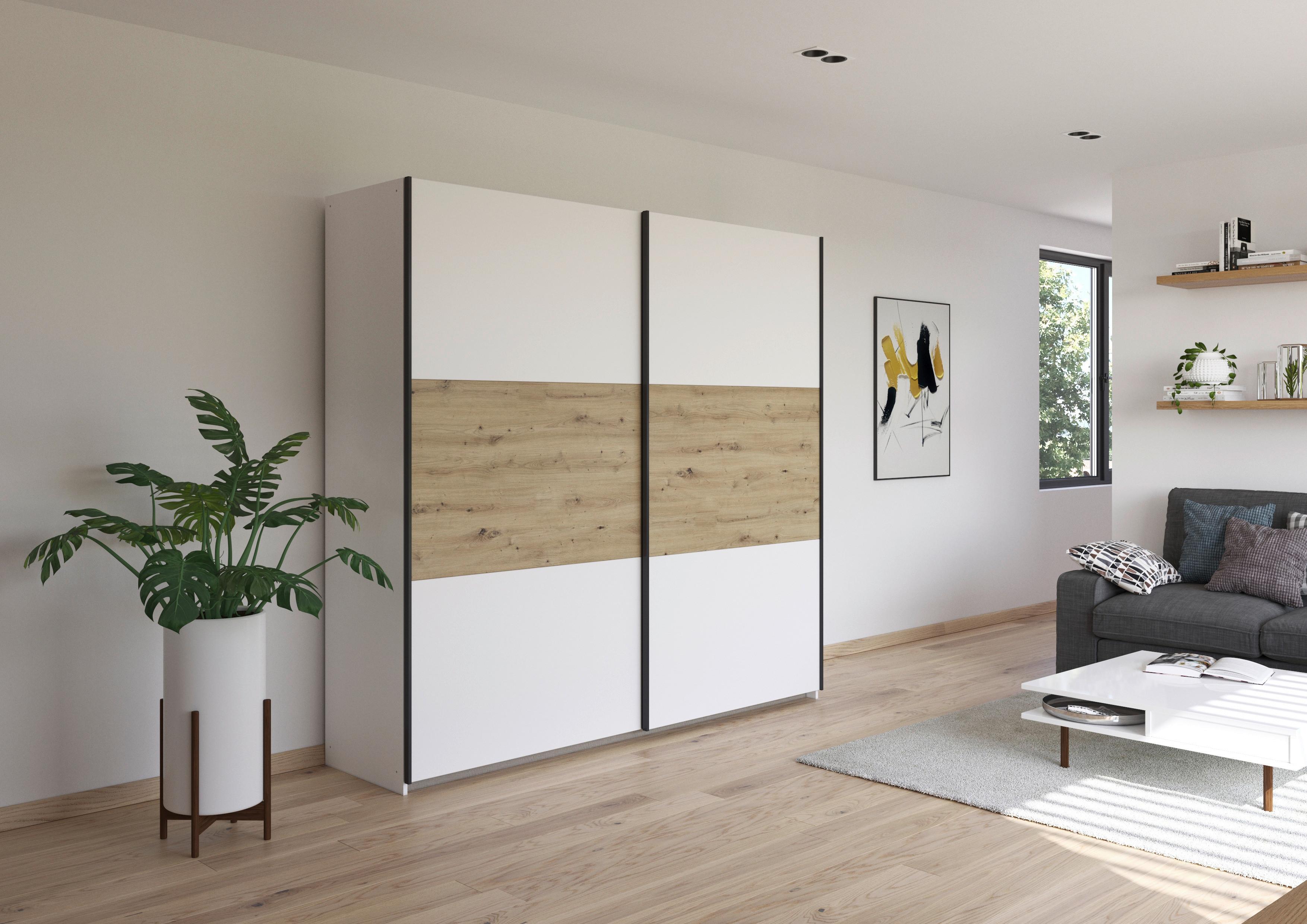 Schwebetürenschrank Neo Weiß Eiche Artisan Dekor - Weiß/Eiche Artisan, MODERN, Holzwerkstoff (218/210/59cm) - Rauch Möbel