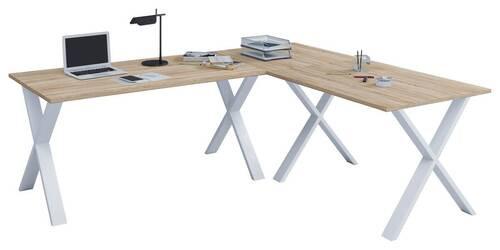 Eckschreibtisch B 130cm H 76cm Lona, Weiß + Sonoma Eiche - Weiß/Sonoma Eiche, MODERN, Holzwerkstoff/Metall (130/50/76cm) - MID.YOU