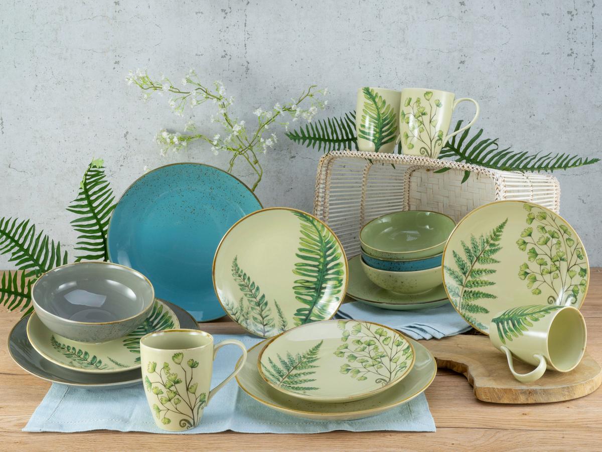 Kombiservice Keramik 4 Personen Geschirr Set - Sandfarben/Petrol, KONVENTIONELL, Keramik - Creatable