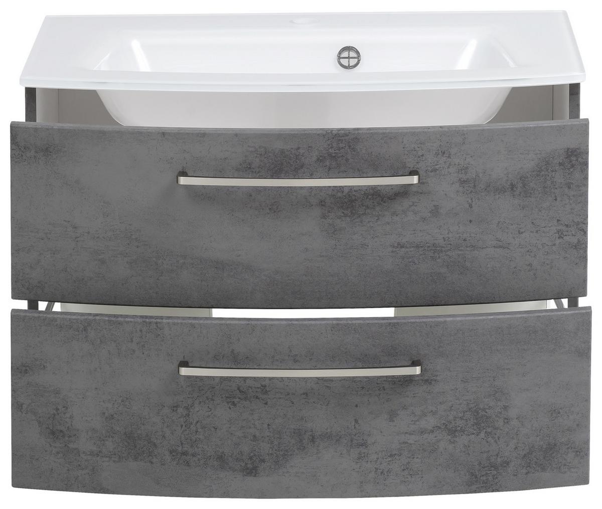 Waschbecken mit Unterschrank Stockholm B: 80cm Grau Dekor - Weiß/Grau, KONVENTIONELL, Glas/Holzwerkstoff (80cm) - Held