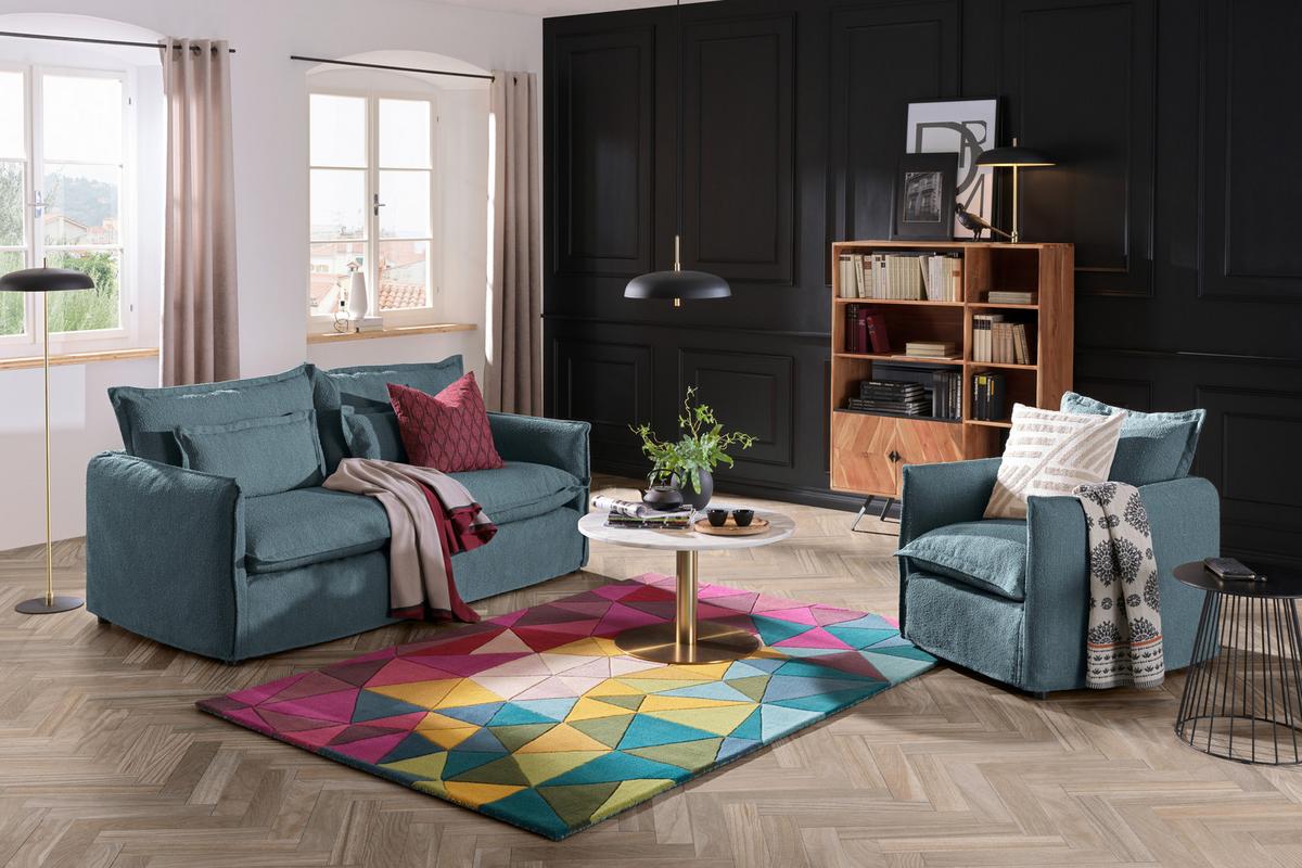 Sofa Toscana - Blau, Trend, Textil (195/82/98cm) - Livetastic