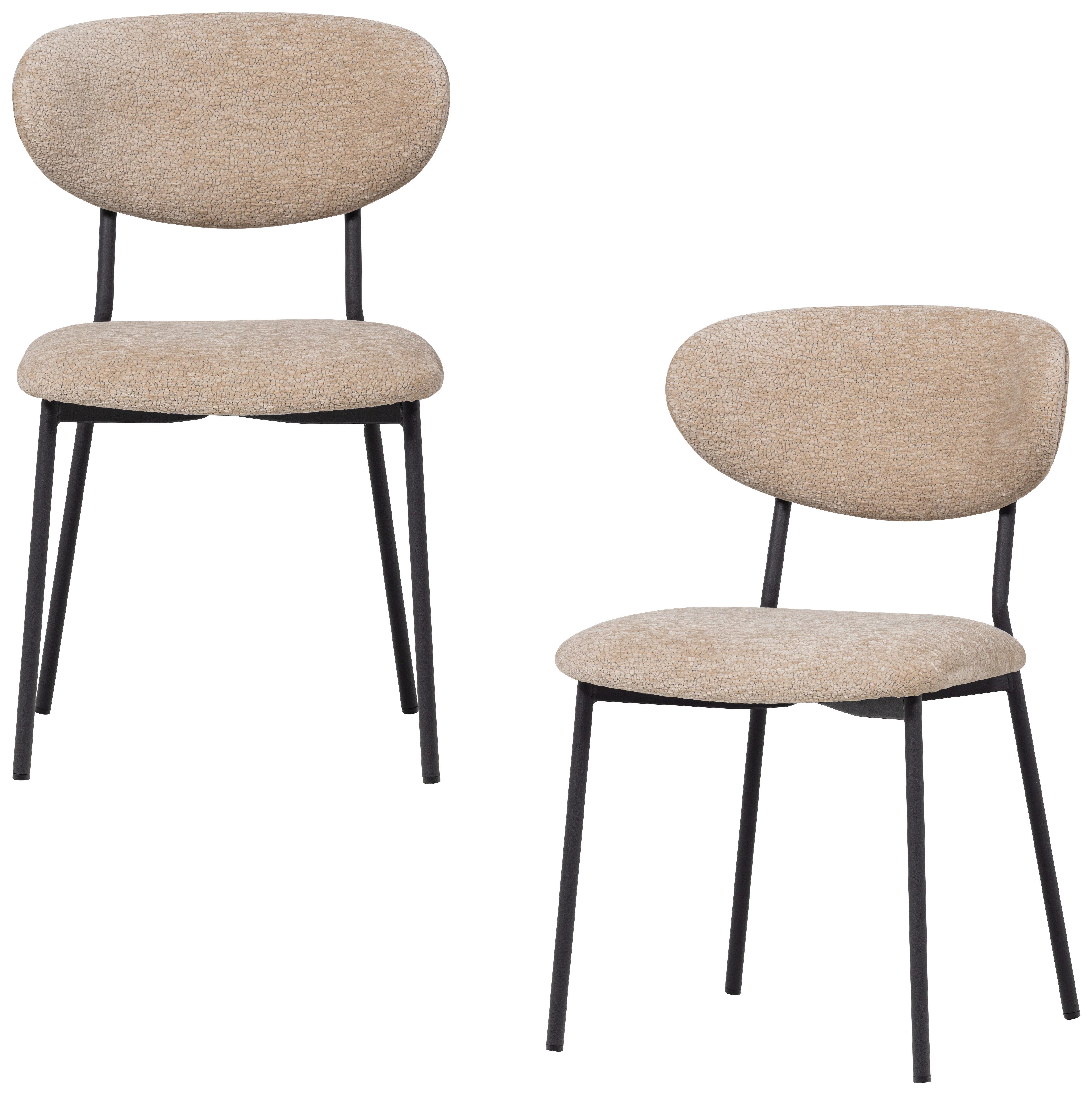 Stuhl-Set Klejd Naturfarben B: 47cm - Schwarz/Naturfarben, MODERN, Textil/Metall (47/79/53cm) - Livetastic