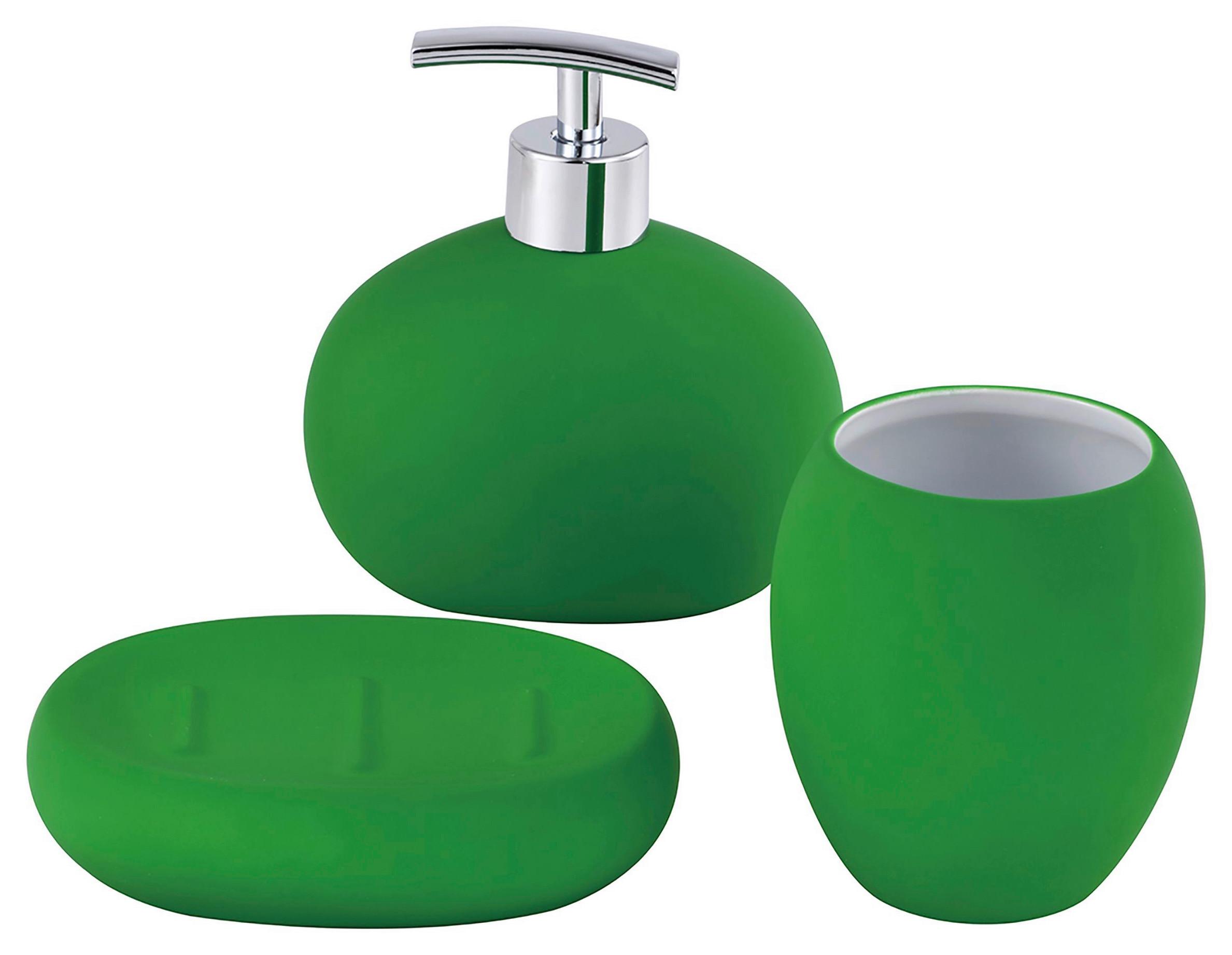 Badaccessoires 3-Tlg Benetton Grün Naturstein - Silberfarben/Grün, Basics, Stein (14.5/22.1/11cm) - Benetton