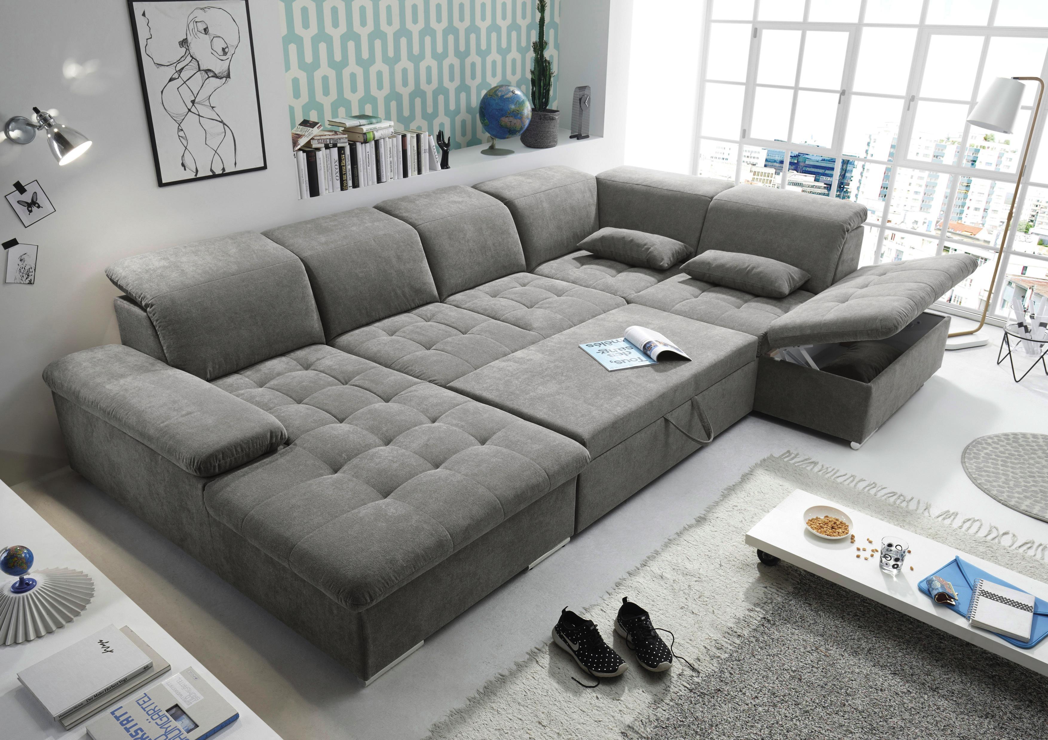 Wohnlandschaft in U-Form mit Schlaffunktion