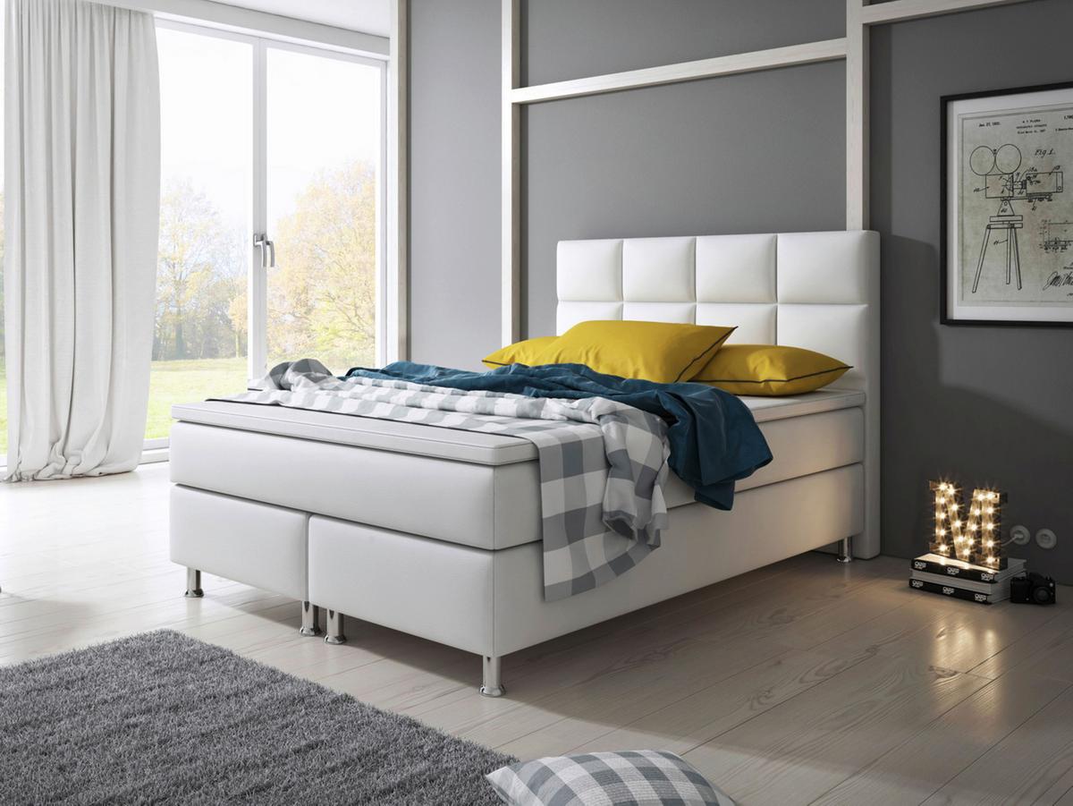 Boxspringbett Inkl. Topper 140x200 Cm Miami - Silberfarben/Weiß, KONVENTIONELL, Leder/Textil (140/115/210cm) - MID.YOU
